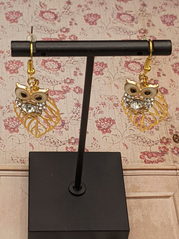 Sparkling Owls & Gold Skeletons leaves Earrings