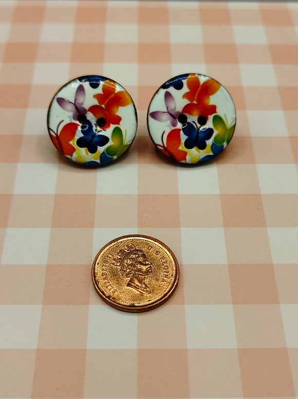 Rainbow butterflies wooden buttons earrings