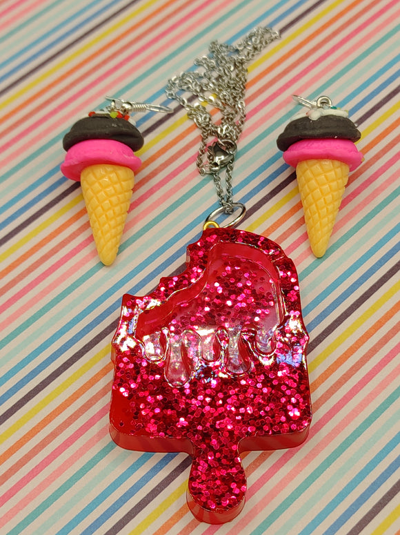 Crème glacé & cornet/ Ice cream cone & Popsicle Earrings and Necklace Kit