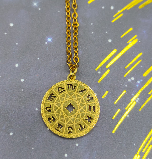 Roue du zodiaque Collier/ Zodiac Wheel necklace