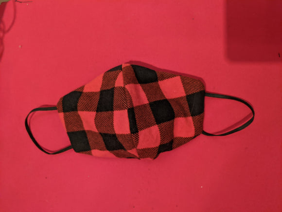 Winter Lumberjack Black & Red Checkered Face Masks with washable filter 2.5 microns