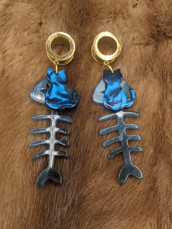 Chats & os de poissons stretch/ Cats & Fish Bones tunnel stretch earrings
