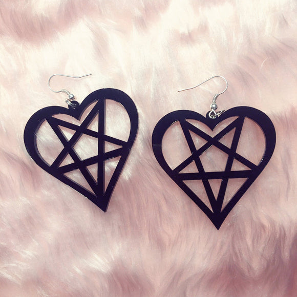 Laser cut 3D Heart Pentagram Earrings